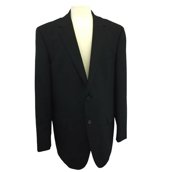 Lands End Suit Jacket Blazer Sports Coat Mens 44L Black 2 Button Single Vent - Picture 1 of 12